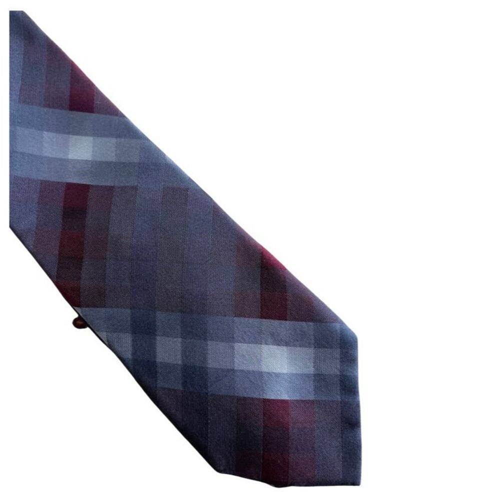 Vintage Calvin Klein Dark Grey and Maroon Skinny 90s Silk Necktie